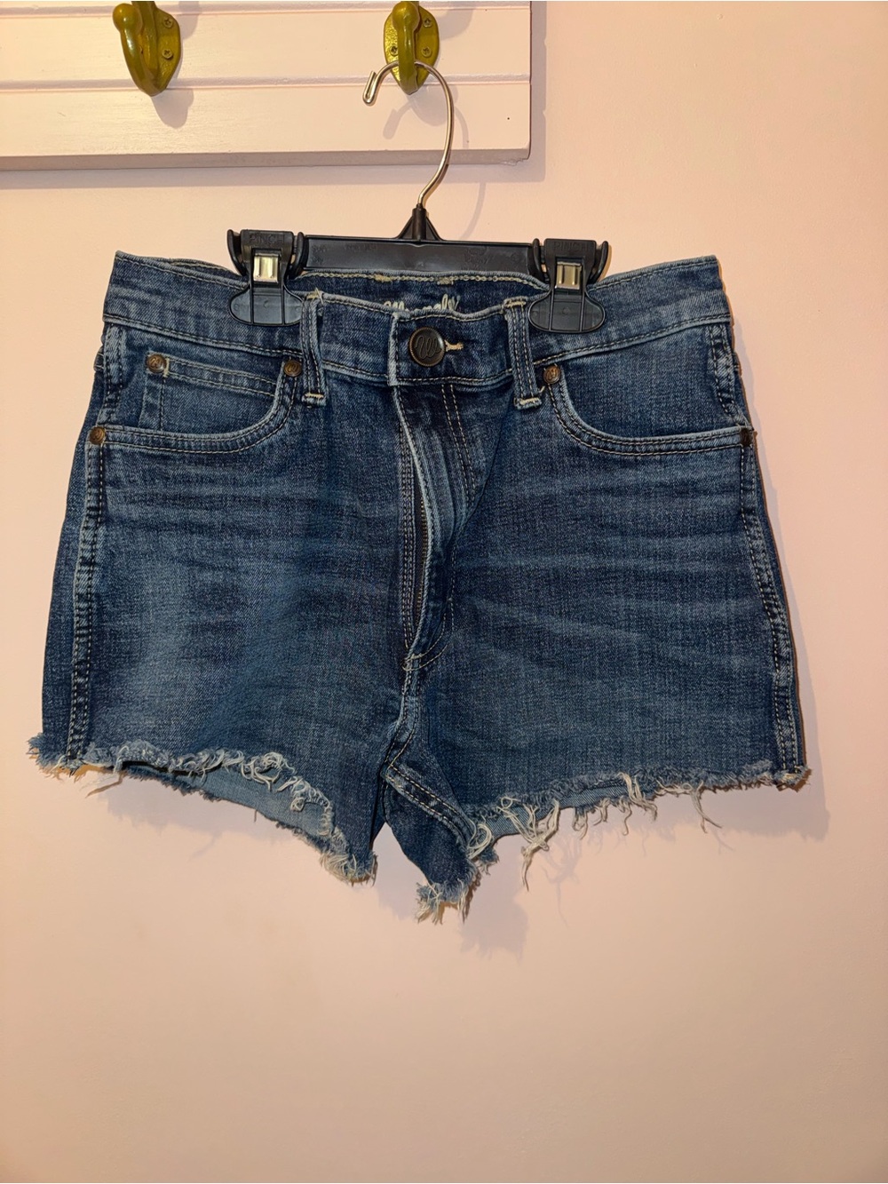 Wrangler Dark Blue Distressed Frayed Hem Jean Shorts